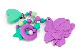 Beisskette mit Anhänger Elfe türkis/lila