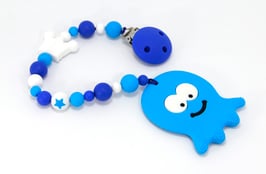 Beisskette mit Anhänger Oktopus blau