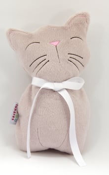 Spieluhr Büsi hellgrau mit weisser Schleife