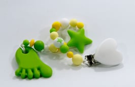 Beisskette grün/weiss/ gelb mit Anhänger Fuss hellgrün