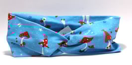 Stirnband mit Knoten hellblau Pilzli