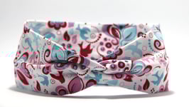 Stirnband mit Knoten weiss/rosa/mint Vögelchen
