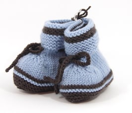 Strickschuhe Merino hellblau/braun