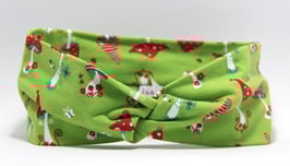 Stirnband mit Knoten hellgün Pilzli