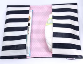 Windeltasche blau/weiss gestreift mit rosa