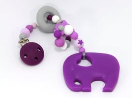 Beisskette mit Anhänger Elefant grau/violet