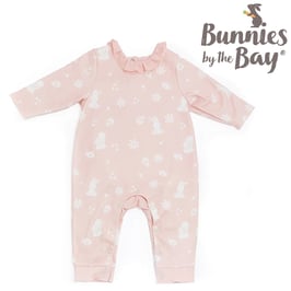 オーガニックコットン首元フリル長袖ベビーロンパース