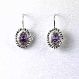 Ohrhänger Set oval - Violette Blüten