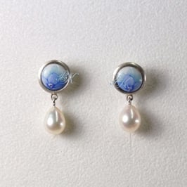 Ohrstecker Set - Blaue Hortensie mit Tropfenperle