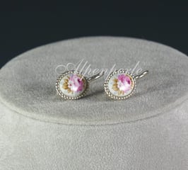 Ohrhänger set oval -  Rose mit weisser Blüte