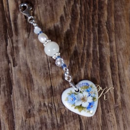 Porzellanherz-Anhänger weiss blau