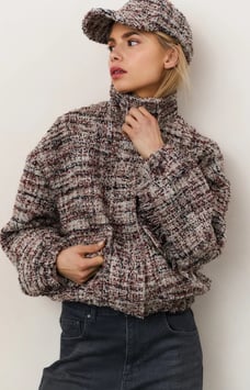 YAYA - Bouclé Jacket With Fringes Bordeaux