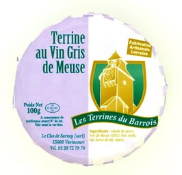 Terrine au vin gris des côtes de Meuse 100g.