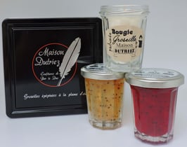 Coffret 2 pots 100 g confiture de Groseilles Rouges et Blanches et 1 bougie Groseille (CONF109)