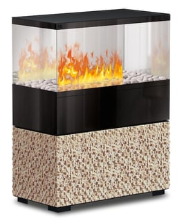 The Flame - Case Effektfeuer - Stein Cubic-Beige - Glas schwarz
