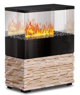The Flame - Case Effektfeuer - Stein Montana Beige - Glas schwarz