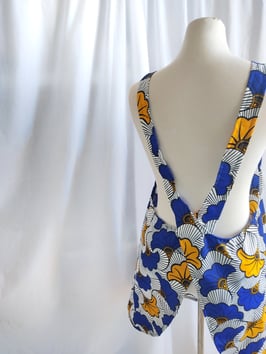 Tablier japonais en tissu wax bleu et jaune