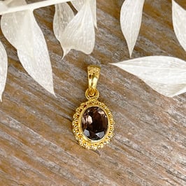 ANHÄNGER Rauchquarz oval facettiert 18-Karat vergoldet