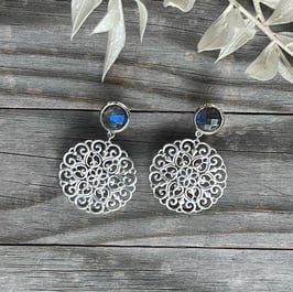 OHRHÄNGER Silber-Ornament rund mit Labradorit