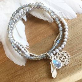 Multibracelet - 3er - Grau mit Feder