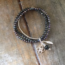 Multibracelet - Hämatit - Süsswasserperle Dunkelgrau - Silber