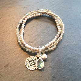 Multibracelet - Labradorit - Süsswasserperlen Grau - Silber "Ornament"