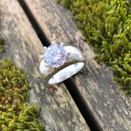 FINGERRING Silber matt mit Zirkonia-Solitär