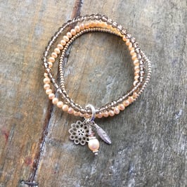 Multibracelet - Rauchquarz - Süsswasserperle Rosé - Silber