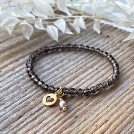 ARMBAND Rauchquarz Herz Gold mit Süsswasserperle