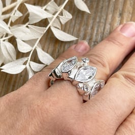 FINGERRING Silber mit Zirkonia-Navetten