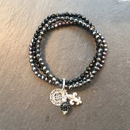 Multibracelet - Hämatit - Onyx - Süsswasserperlen Dunkelgrau