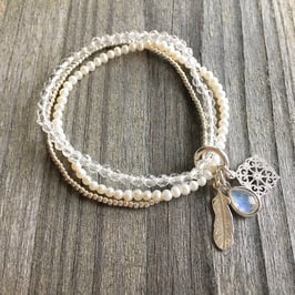Multibracelet - Bergkristall, Süsswasserperle, Silber