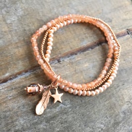 Multibracelet - Rosa Mondstein - Süsswasserperlen Rosé - Silber-Rosé-vergoldet