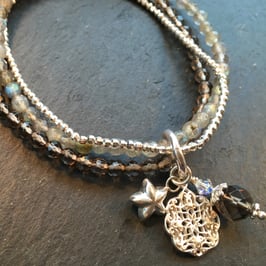 Multibracelet - Labradorit - Rauchquarz - Silber