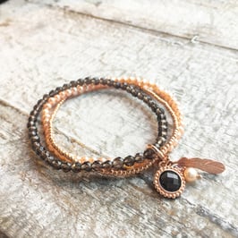 Multibracelet - Rosé-Rauchquarz, Süsswasserperlen