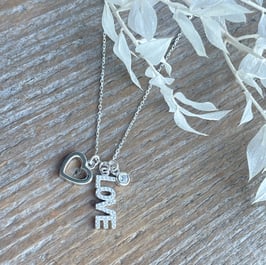 LOVE & Herzli & Zirkonia Halskette Silber