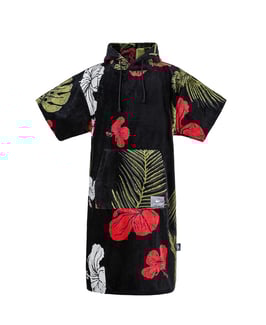 Atlantic Shore Surf Poncho Hibiscus Red Olive Black