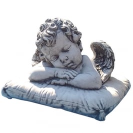 Stein Deko Engel auf Kissen 34cm Formbeton bearbeitet - winterfest