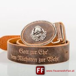 FEUERWEHRGÜRTEL F8 mit hochwertiger versilberter Schnalle und Schriftzug  >Gott zur Ehr` dem Nächsten zur Wehr<