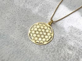 Kette Blume des Lebens Anhänger groß gold