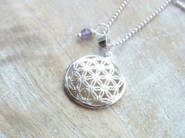Kette Blume des Lebens filigran Amethyst Silber