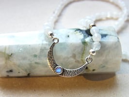 MOON GODDESS Kette Mondstein & Mondsichel Silber