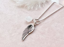 LOVING ANGEL Kette Engelsflügel Silber Rosenquarz