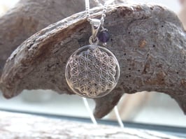BLUME DES LEBENS Kette Silber mit Amethyst