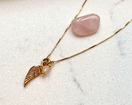SCHUTZENGEL Kette Engelsflügel Gold Rosenquarz