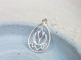 LOTUS Kette Lotusblume Amethyst Silber