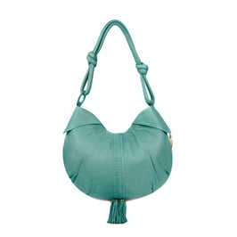 Goa - Sea Green luxury leather shoulder bag with bronze beads and tassels