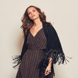 Erika kimono with leather fringes and studs - black