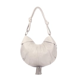 Goa - Ivory luxury leather shoulder bag with bronze beads and tassels