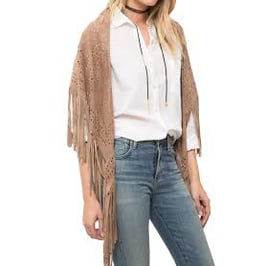 MILLA SUEDE FRINGE SHAWL - CAMEL